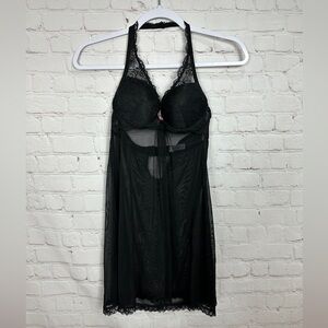 Marilyn Monroe Intimates Lingerie Slip Gown Black Sheer Babydoll Nighty sz S GUC